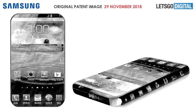Ilustracja do wniosku patentowego Samsunga dotyczącego smartfonu z bezramkowym ekranem