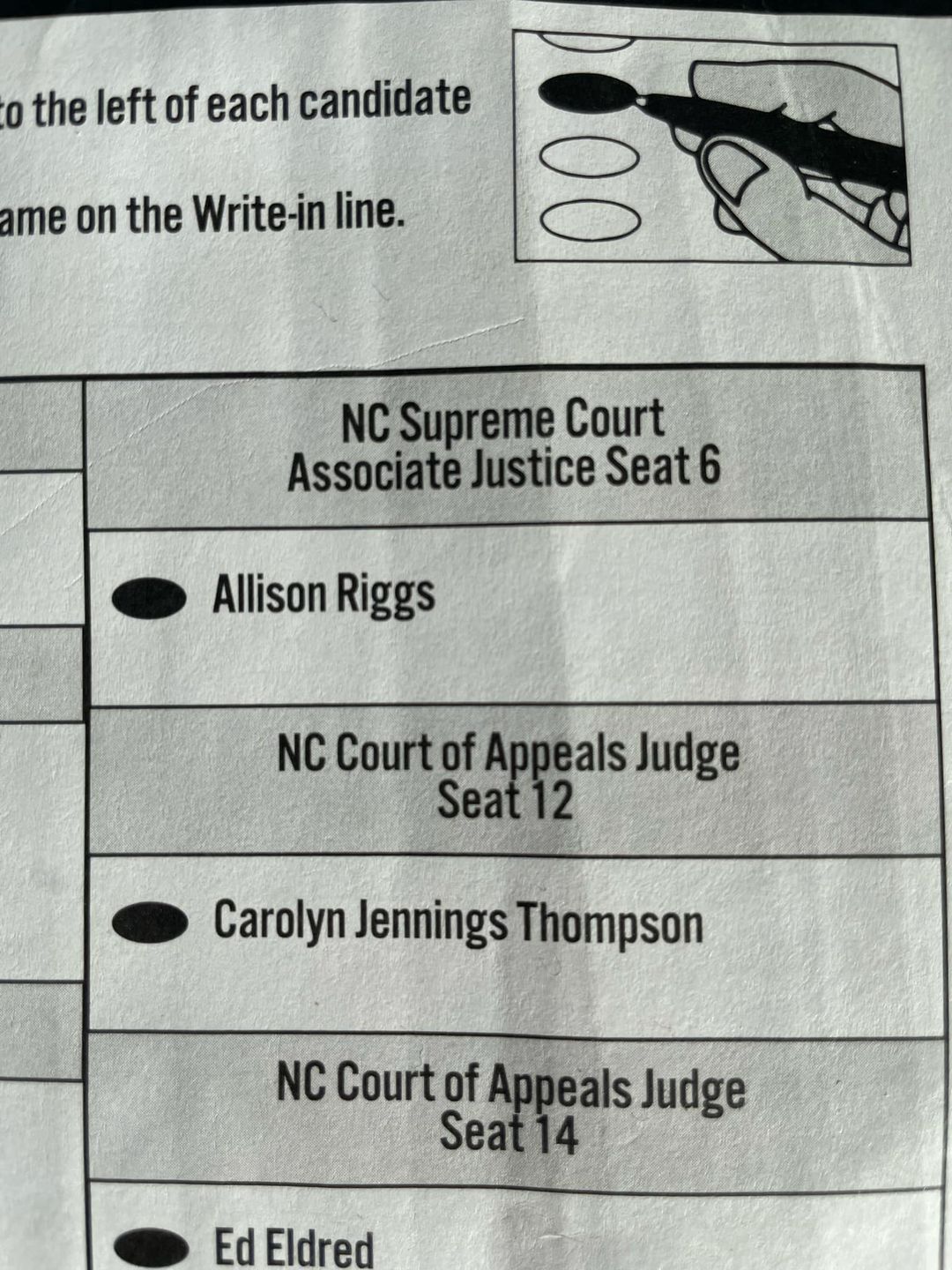 Wzorzec karty do głosowania w wyborach w Karolinie Północnej 