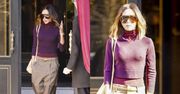 Casualowa Victoria Beckham w burgundowym swetrze wychodzi z hotelu w Paryżu. Ikona mody?