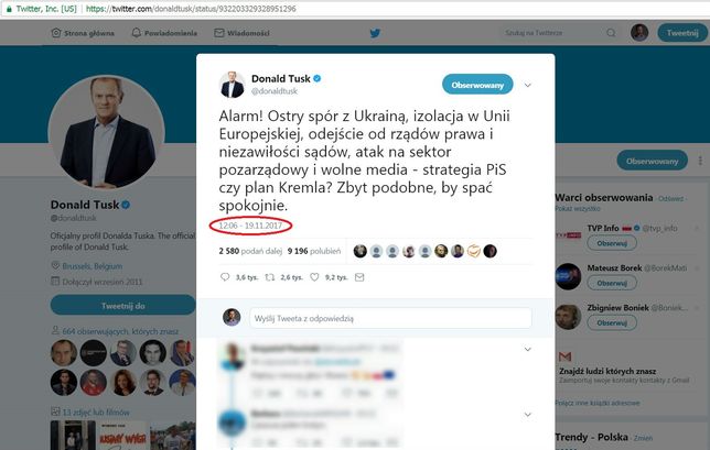 Wpis Donalda Tuska pojawił się w sieci o godz. 12:06 polskiego czasu.