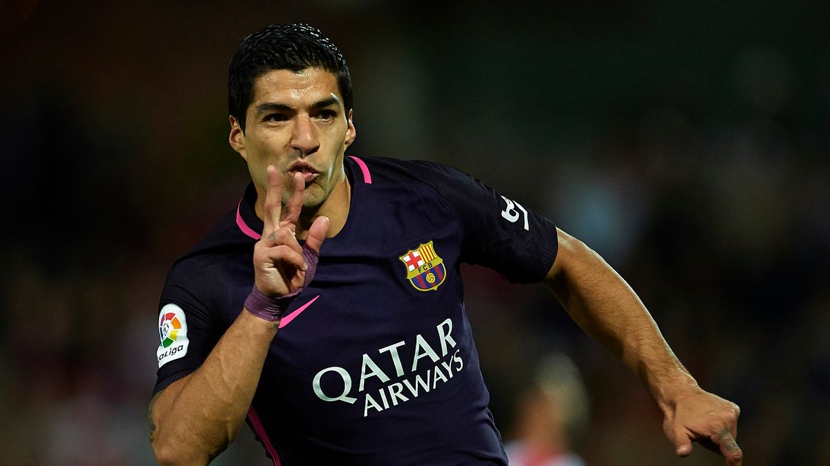 Luis Suarez i jego radość po golu w barwach FC Barcelona