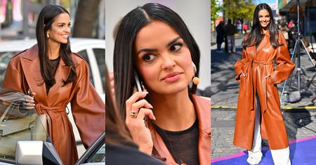 Klaudia El Dursi melduje się przed studiem "DDTVN" w brązowym płaszczu i z torebką za 12 TYSIĘCY ZŁOTYCH. Ładna?