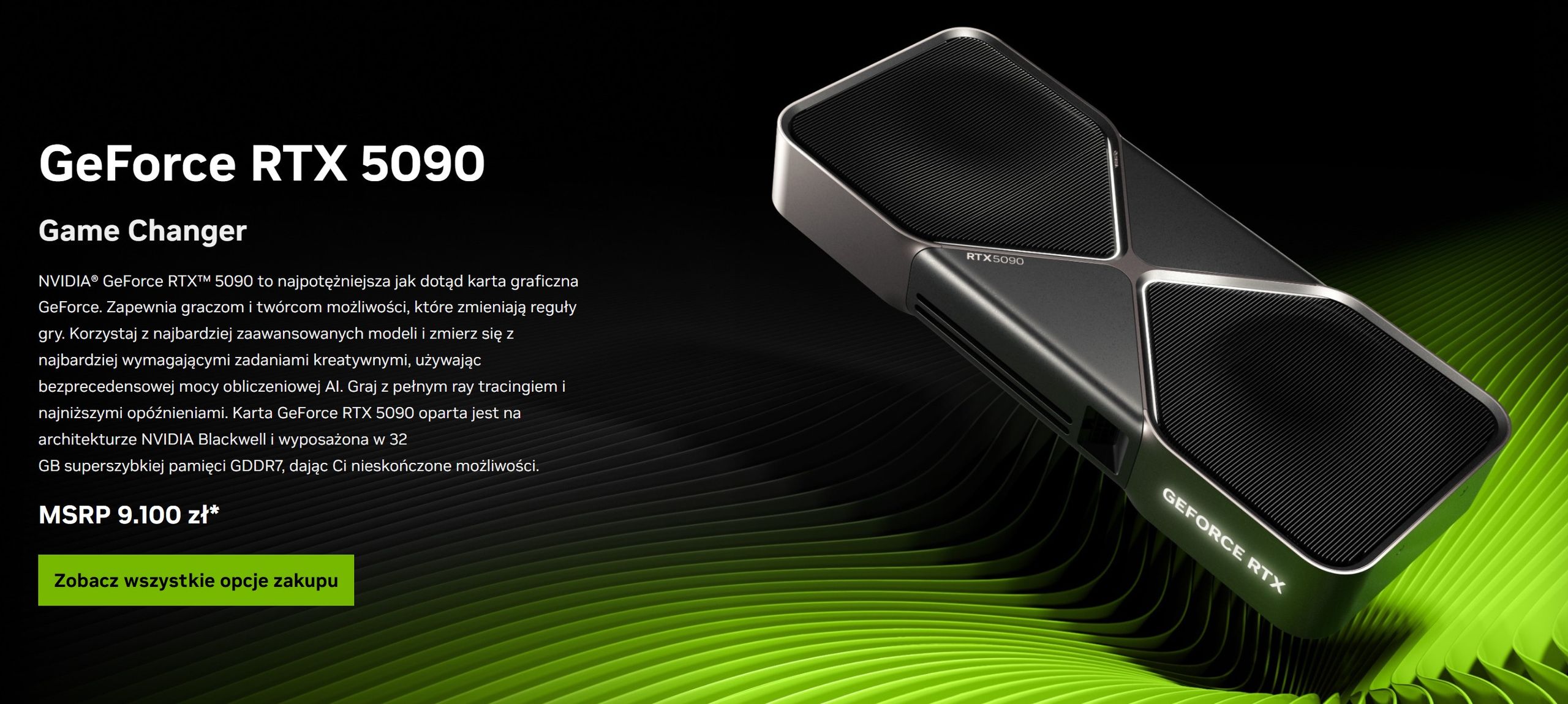 Sugerowana cena karty NVIDIA GeForce RTX 5090 FE to 9100 zł