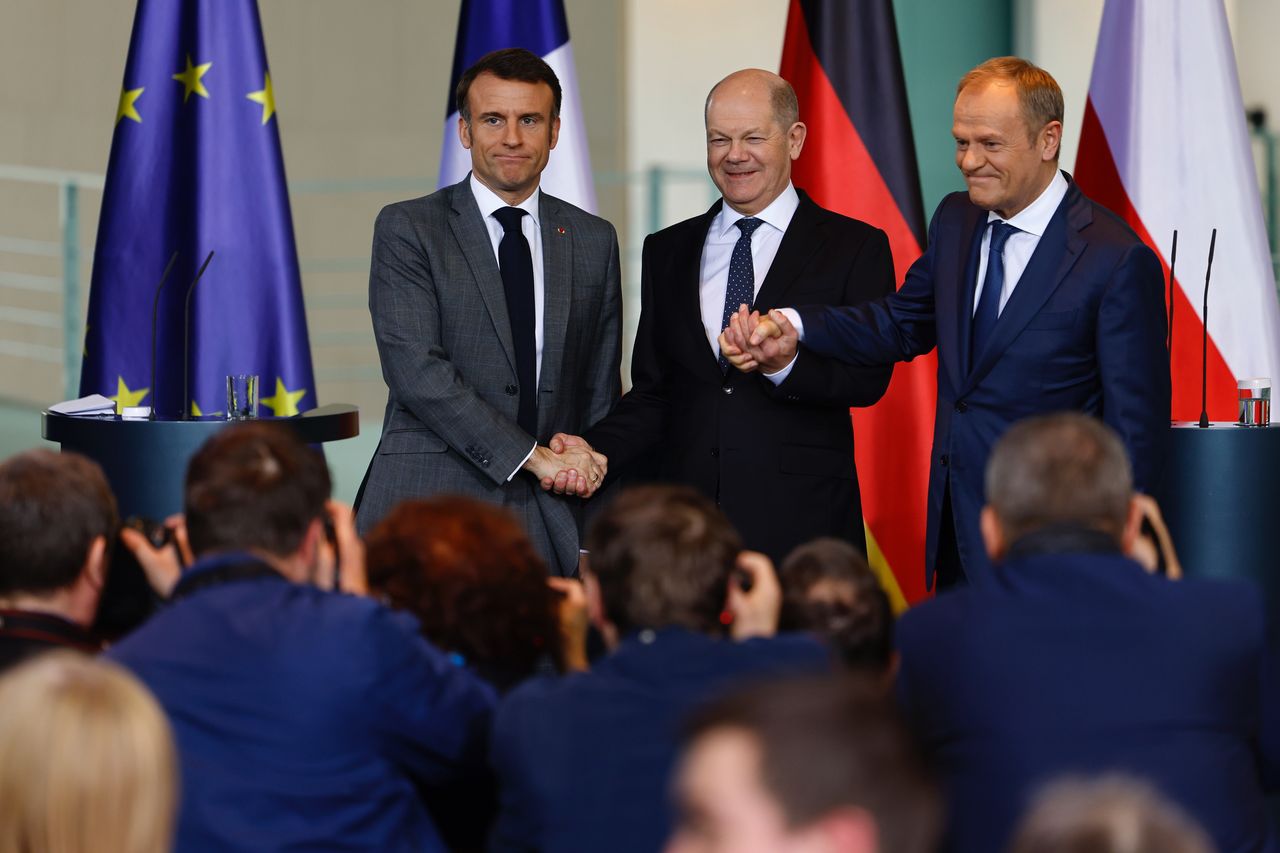 Emmanuel Macron, Olaf Scholz and Donald Tusk