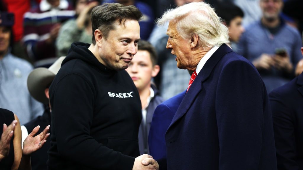 President Trump Attends NCAA Division I Wrestling Championship In Philadelphia
PHILADELPHIA, PENNSYLVANIA - MARCH 22: President Donald Trump and White House Senior Advisor, Tesla and SpaceX CEO Elon Musk shake hands while attending the NCAA Division I Wrestling Championship on March 22, 2025 in Philadelphia, Pennsylvania.  Trump last attended the NCAA wrestling championship in 2023 and has attended high-level sporting events since becoming president in January. (Photo by Kayla Bartkowski/Getty Images)
Kayla Bartkowski