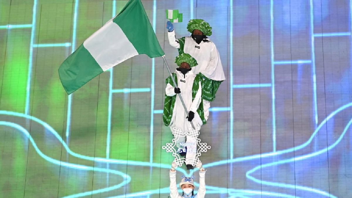 reprezentacja Nigerii podczas ceremonii otwarcia ZIO w Pekinie