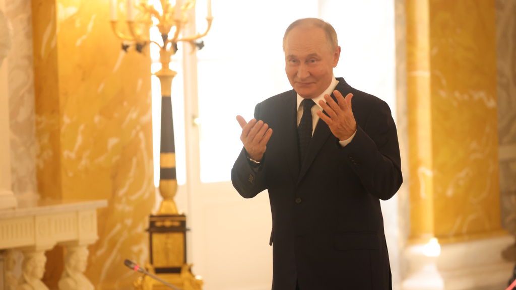 Vladimir Putin Meets BRICS Representatives And Attends United Cultures Forum
SAINT PETERSBURG, RUSSIA - SEPTEMBER 12: (RUSSIA OUT) Russian President Vladimir Putin greets participants during the meeting with BRICS foreign representatives at the Konstantin Palace on September 12, 2024 in Saint Petersburg, Russia. Putin is on a one-day trip to Saint Petersburg. (Photo by Contributor/Getty Images)
Contributor