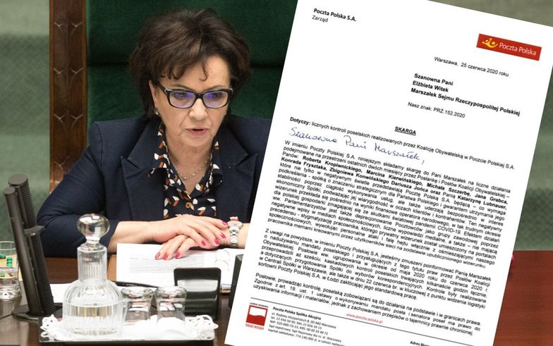 Skarga zarządu Poczty Polskiej złożona została na biurko Marszałek Sejmu Elżbiety Witek. 