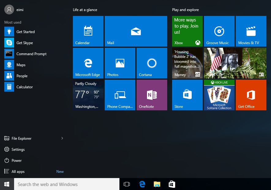 Pełne bibelotów i wodotrysków menu Start Windows 10