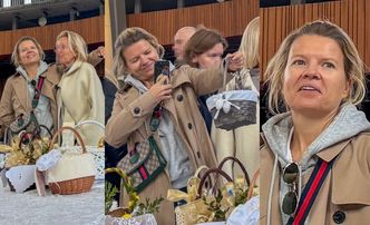 Wyposażona w torebkę za 7 tysięcy złotych Marta Manowska święci pokarm w kościele (ZDJĘCIA)