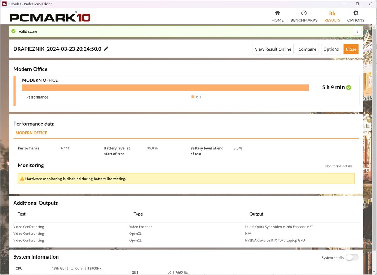 Acer Predator Helios Neo 16 - benchmark PCMark10 office