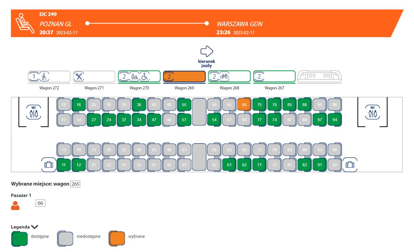 Graficzny wybór miejsc w pociągach. Nowość PKP Intercity