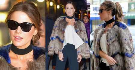 43-letnia Kate Beckinsale w kolorowym futrze
