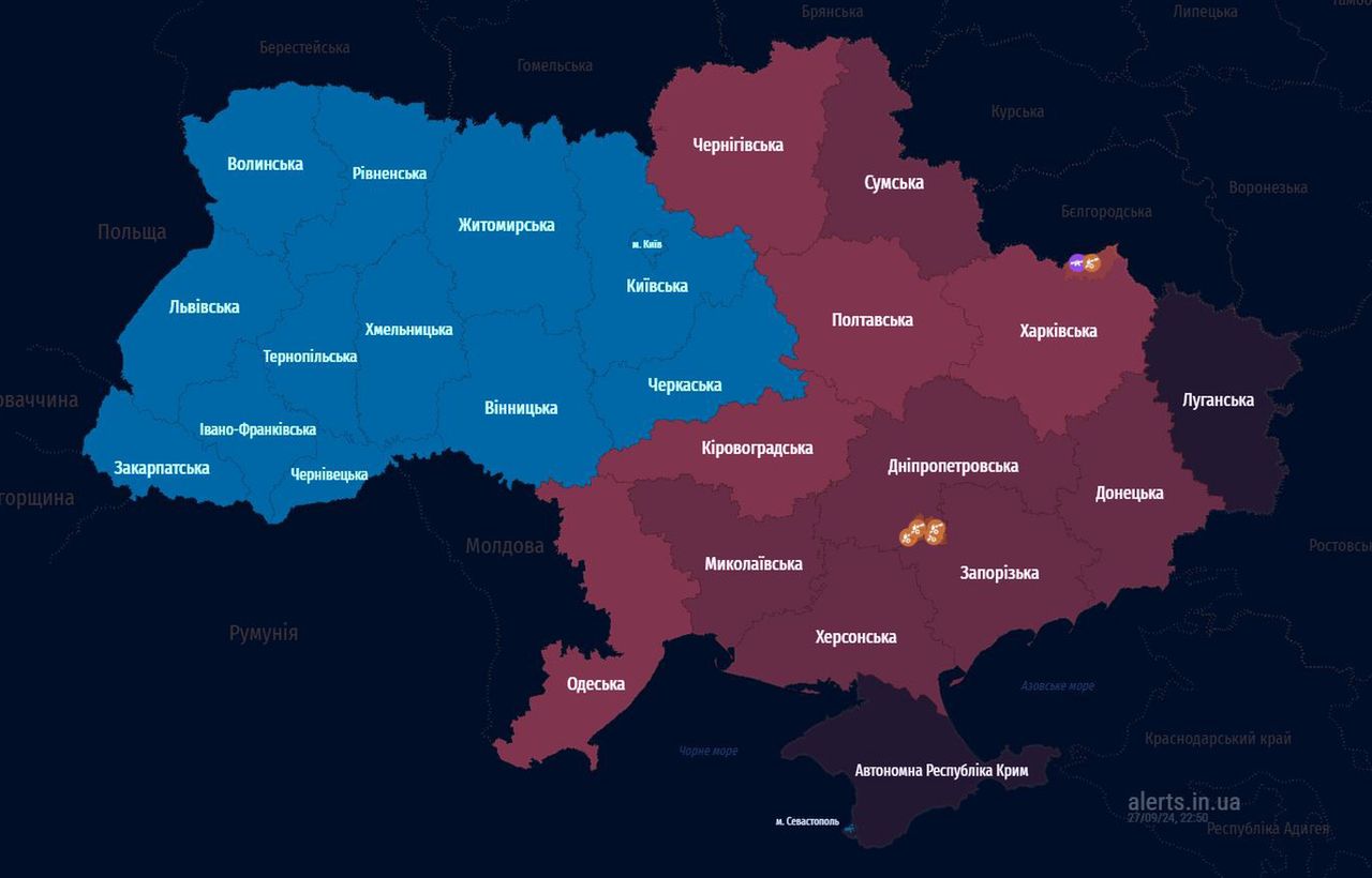 Aktualna mapa alertów przeciwlotniczych w Ukrainie