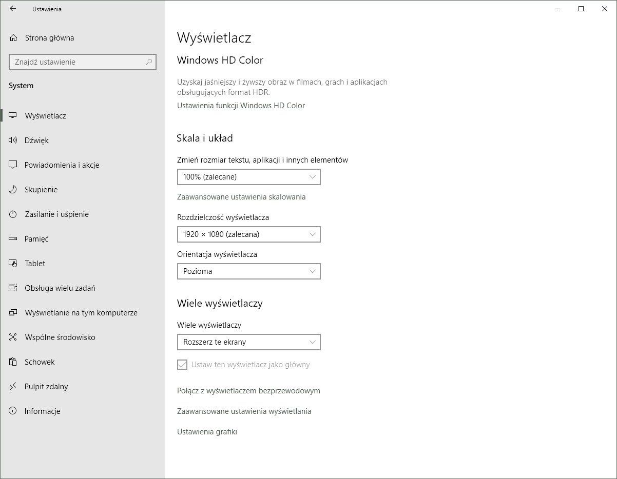 Konfiguracja wiele wyświetlaczy Windows