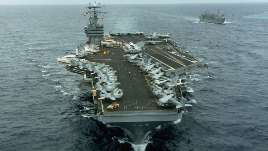 USS Abraham Lincoln
A bow view of the nuclear-powered aircraft carrier USS Abraham Lincoln (CVN-72) underway. The replenishment oiler USS Roanoke (AOR-7) is at right. Pacific Ocean, June 1991. (Photo by © CORBIS/Corbis via Getty Images)
Historical
aircraft carrier:CB3, people:CB1, ocean:CB2, Pacific Ocean:CB2