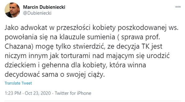 Marcin Dubieniecki komentuje decyzję Trybunału Konstytucyjnego ws. aborcji