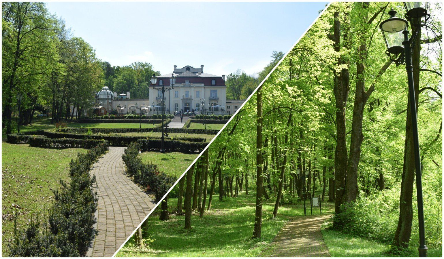 Park wokół Pałacu Goetz w Brzesku na wiosnę zachęca do spacerów