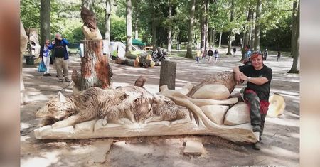 Rzeźbiarka z piłą spalinową