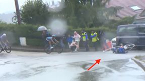 Wpadł w poślizg na mokrej nawierzchni! Bolesne obrazki na Tour de France