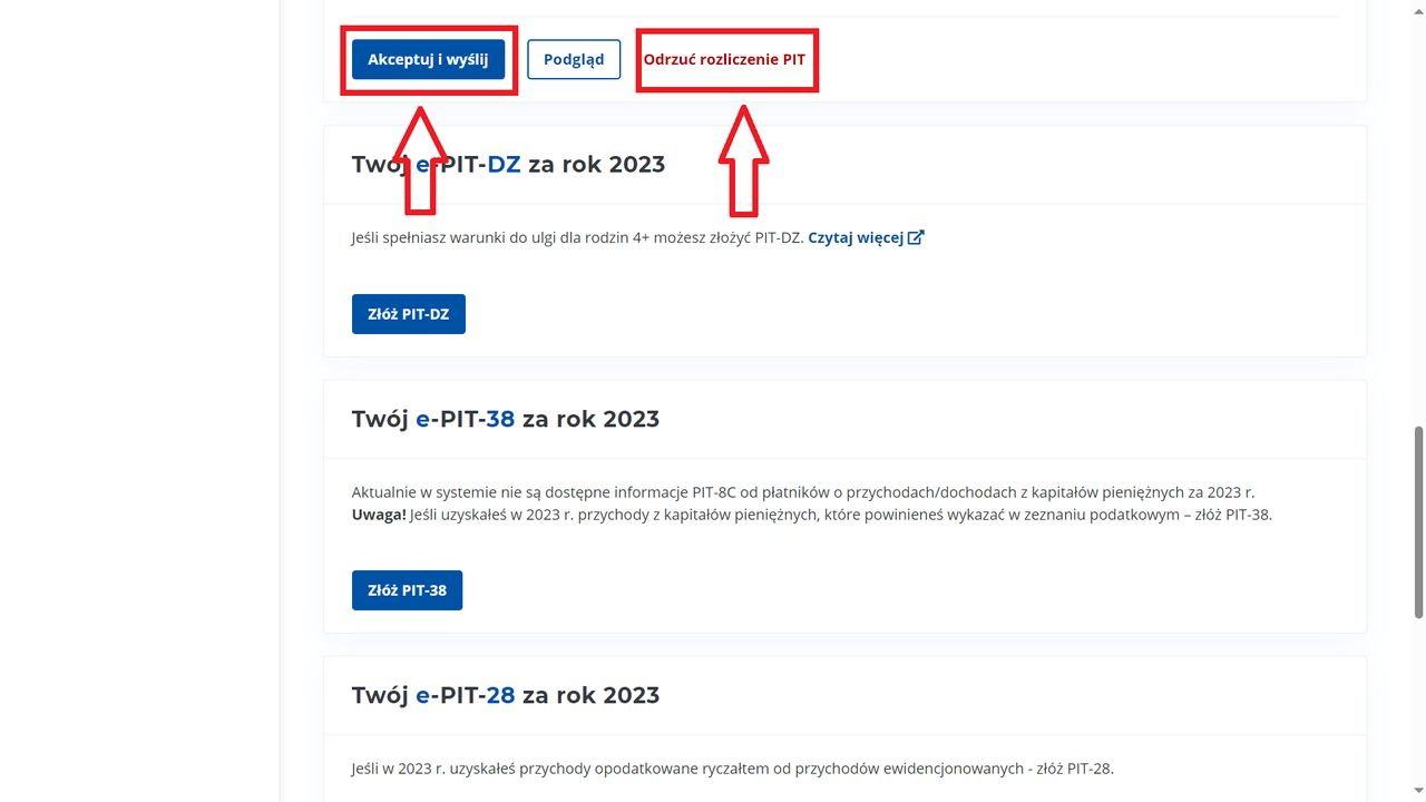 Twój e-PIT - akceptacja lub odrzucenie rozliczenia