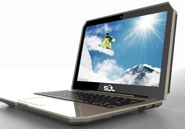 SOL laptop zasilany energią słoneczną widok