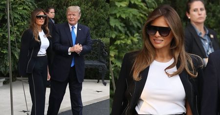 Elegancka Melania i ucieszony Donald wylatują do Paryża (ZDJĘCIA)