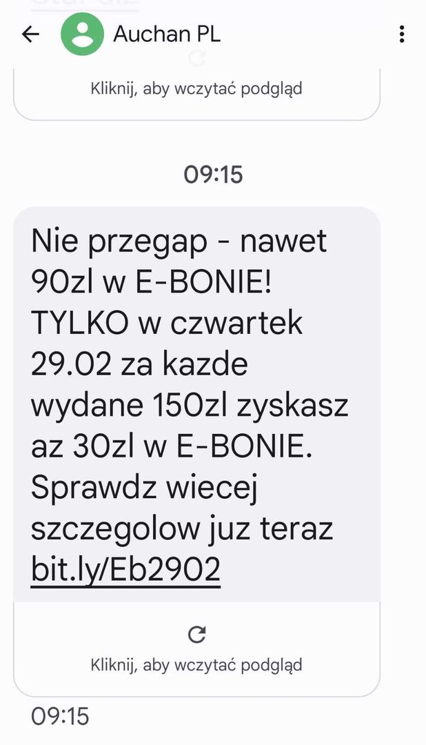 SMS od sieci Auchan