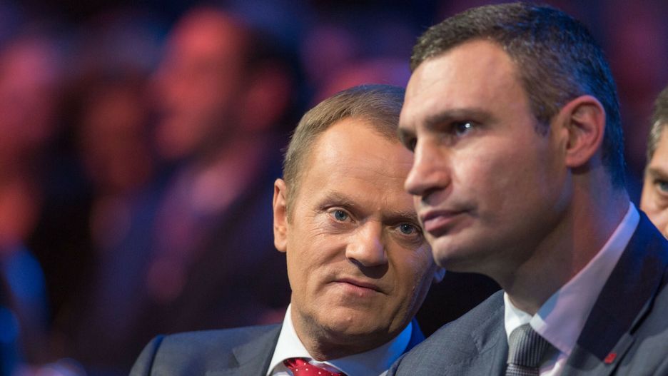 Witalij Kliczko na Radzie Krajowej PO22.03.2014 Warszawa  Konwencja Krajowa  Platformy Obywatelskiej  n/z premier Donald Tusk , lider ukrainskiej Partii Udar Witalij Kliczko fot. Andrzej Iwanczuk/REPORTERAndrzej Iwanczuk/REPORTER
