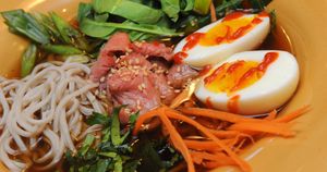 Ramen with flank steak and vegetables on Thursday March 2, 2016 in Delmar, N.Y. (Photo by Michael P. Farrell/Albany Times Union via Getty Images)