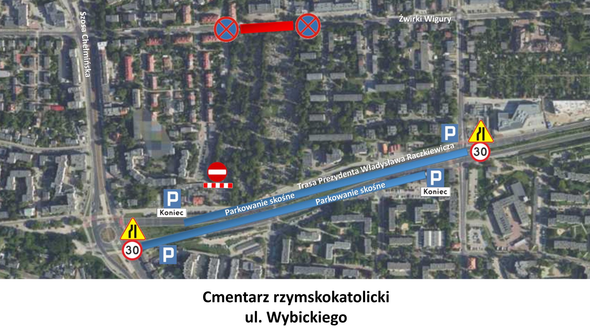 Zmiany w organizacji ruchu przy cmentarzu przy ul. Wybickiego.
