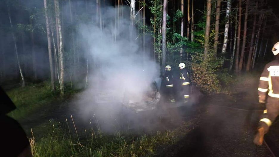 Złotów. Pożar auta w środku lasu 