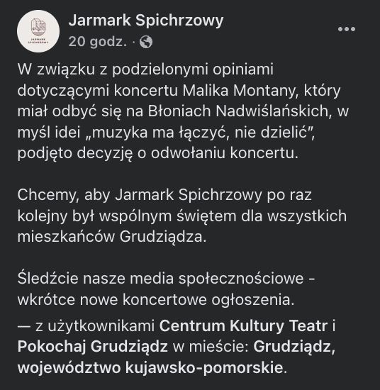 Oświadczenie organizatorów Jarmarku Spichrzowego