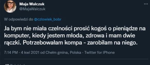 Maja Walczak krytykuje aktywistkę za zbiórkę pieniędzy na laptopa