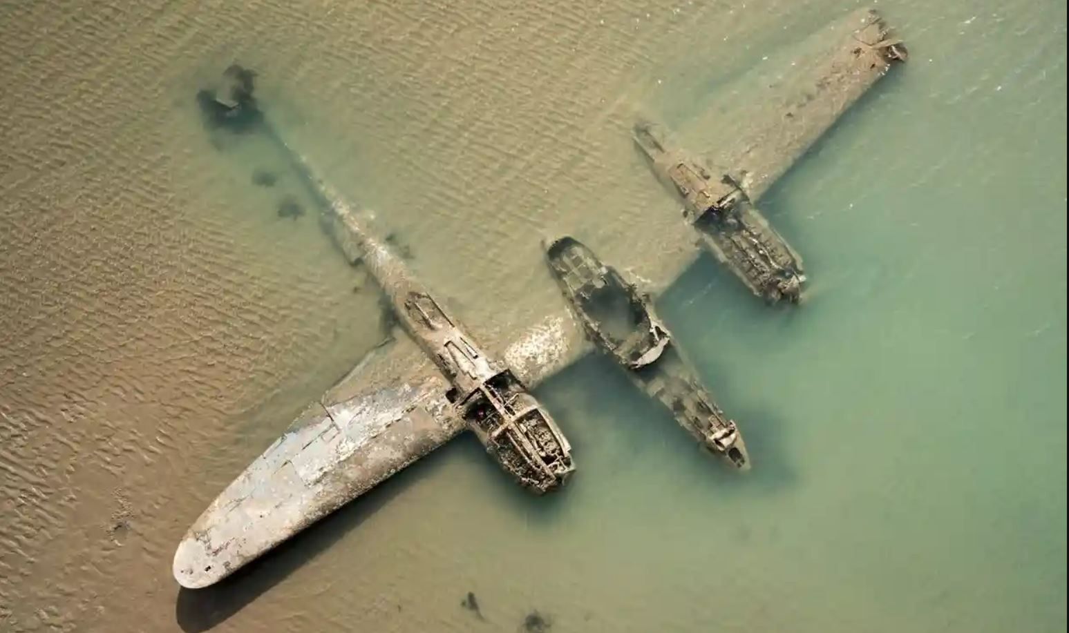 Wrak z czasów II wojny wynurza się jak duch. Leży dwa metry pod wodą