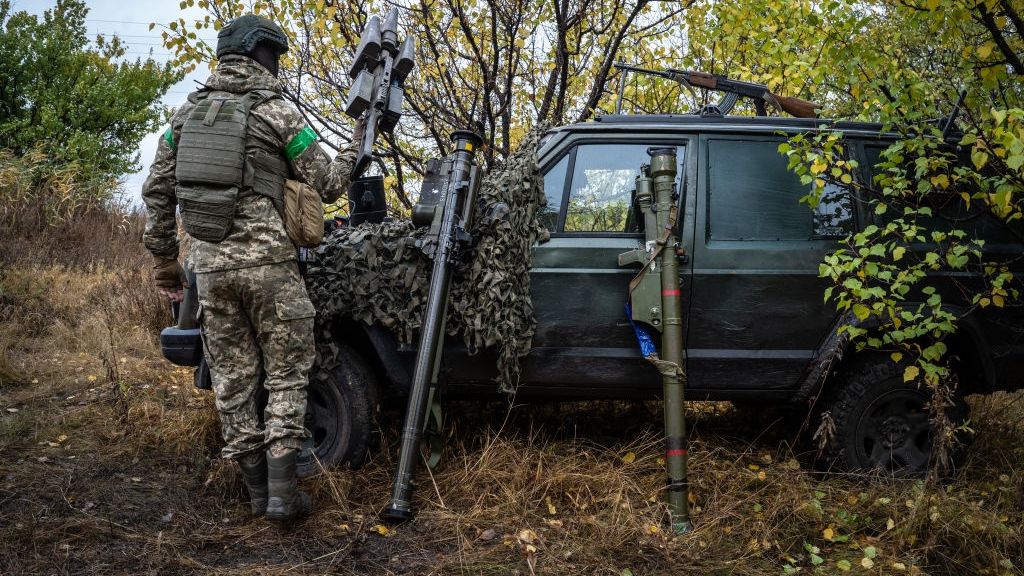 Ukrainian anti-aircraft squad monitors Donetsk skies with MANPAD
DONETSK OBLAST, UKRAINE - OCTOBER 19: A Ukrainian anti-aircraft squadron guards the skies over Donetsk with MANPADS (Man-Portable Air-Defence Systems) along the front lines in Donetsk Oblast, Ukraine on October 19, 2024. The Ukrainian military relies on small, mobile units to defend and protect the skies as warfare evolves, with the proliferation of drones and Russian air superiority. (Photo by Fermin Torrano/Anadolu via Getty Images)
Anadolu
frontline, air-defence, air-defence systems, anti-air, drones, soldiers, warfare, invasion: russian-ukrainian war, soldier