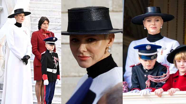 Księżna Charlene w stroju MODOWEGO DUCHA celebruje narodowe święto Monako z bliźniakami i księciem Albertem (ZDJĘCIA)