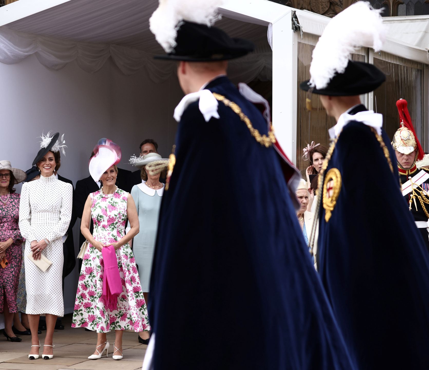 The Order Of The Garter Service At Windsor Castle
WINDSOR, ENGLAND - JUNE 19: Catherine, Princess of Wales (Centre L) and Sophie, Duchess of Edinburgh (Centre R) watch Prince William, Prince of Wales (2nd R) and Prince Edward, Duke of Edinburgh (R) arriving at St George's Chapel to attend the Order Of The Garter Service at Windsor Castle on June 19, 2023 in Windsor, England. (Photo by Henry Nicholls - WPA Pool/Getty Images)
WPA Pool