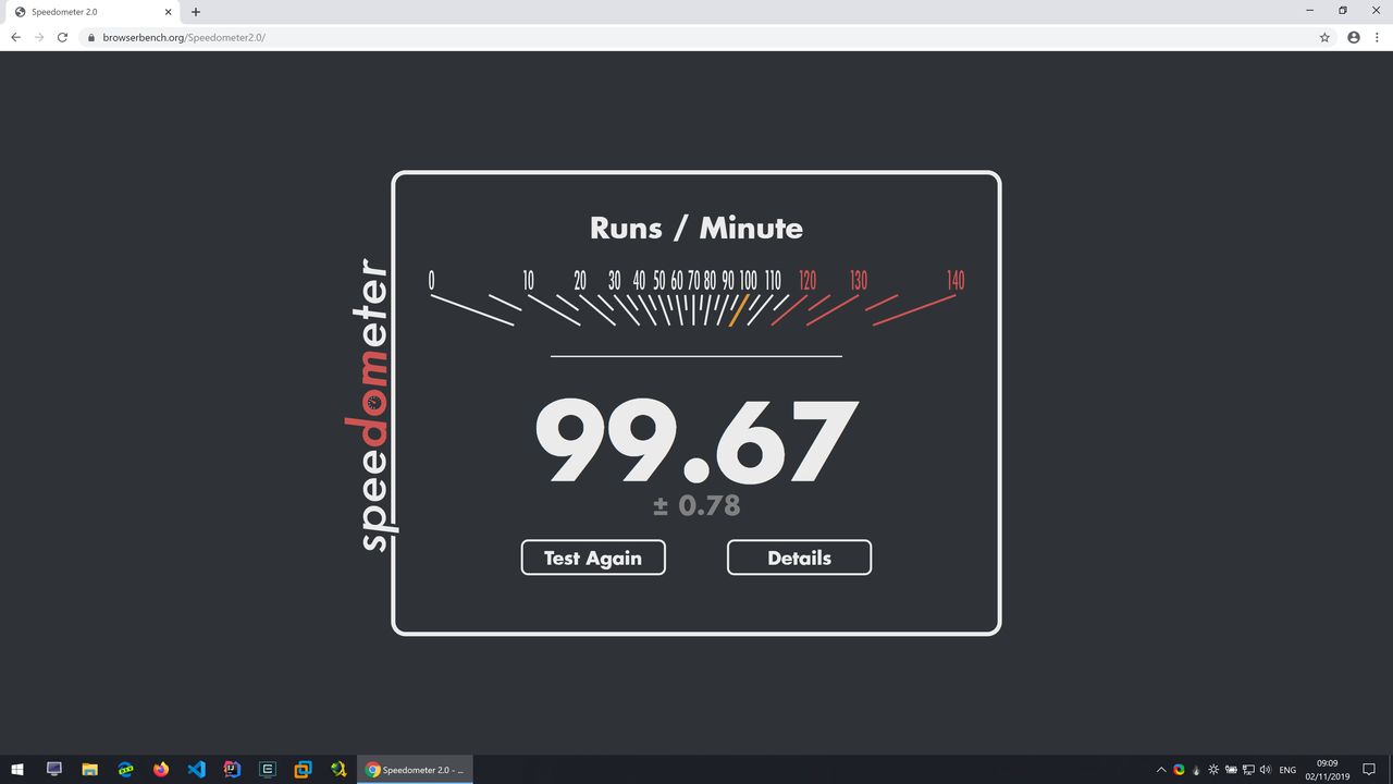 Windows - Google Chrome - SpeedoMeter - 99.67 punktów