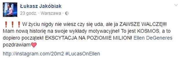wpisy Łukasza Jakóbiaka na Facebooku