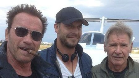 Arnold Schwarzenegger i Harrison Ford na planie