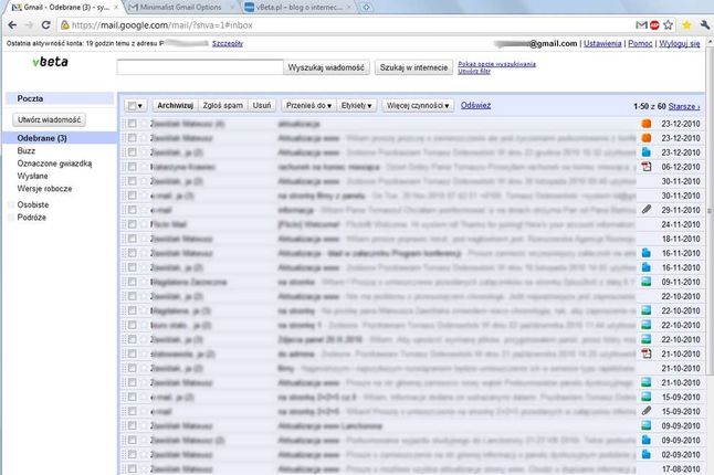 Minimalist Gmail - przykładowy wygląd po modyfikacjach