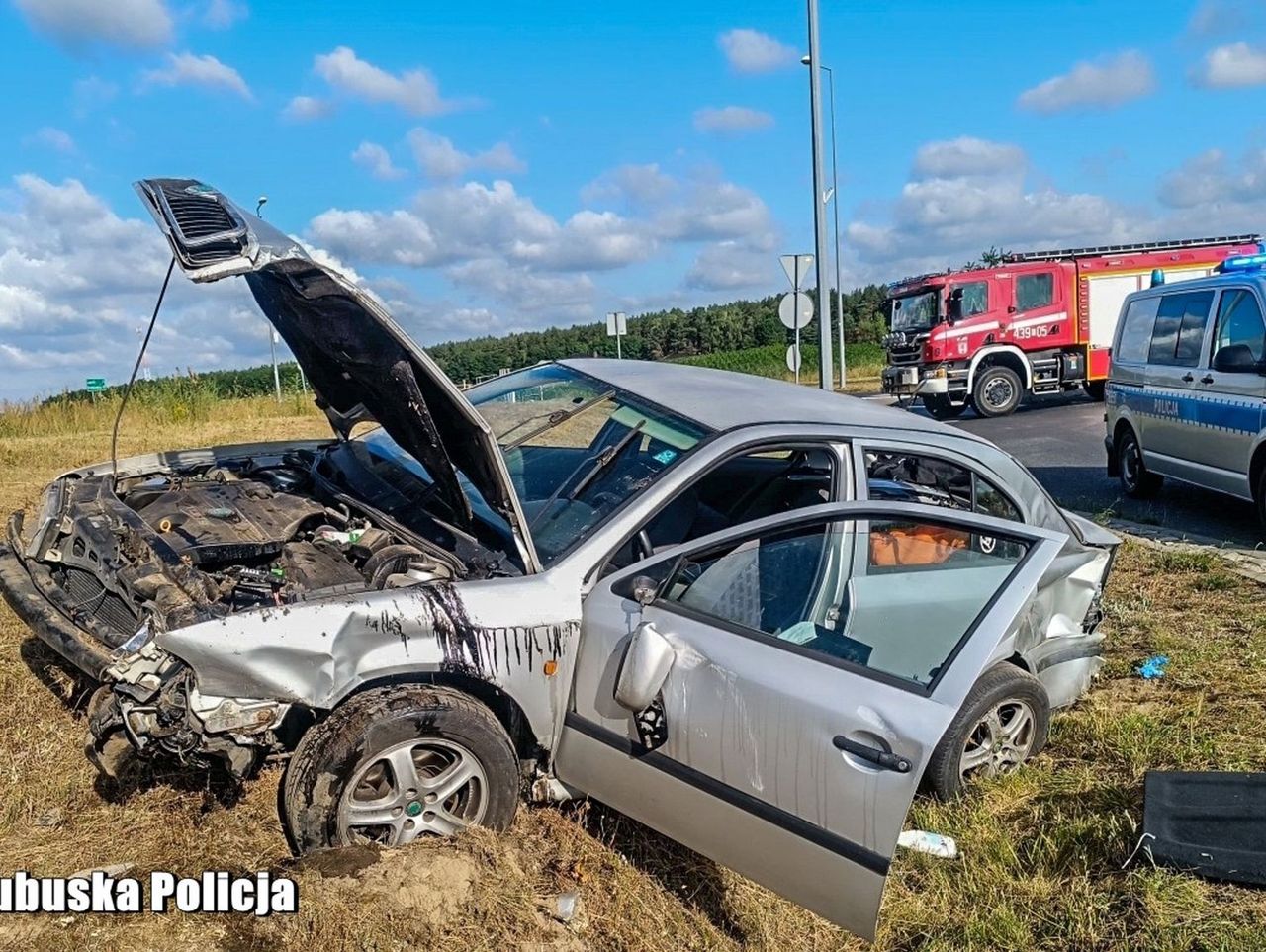 Lubuskie. Rozbił skodę na latarni, porzucił auto i uciekł z miejsca wypadku. 32-latek zatrzymany przez policję