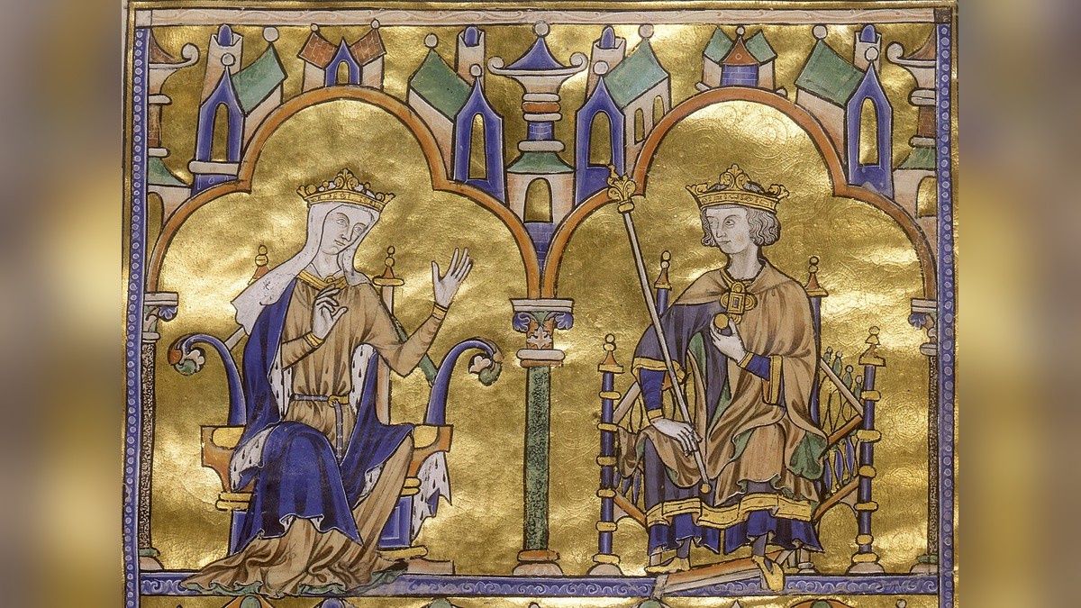 Blanka Kastylijska i Ludwik IX. Fragment XIII-wiecznej miniatury z Biblii św. Ludwika.