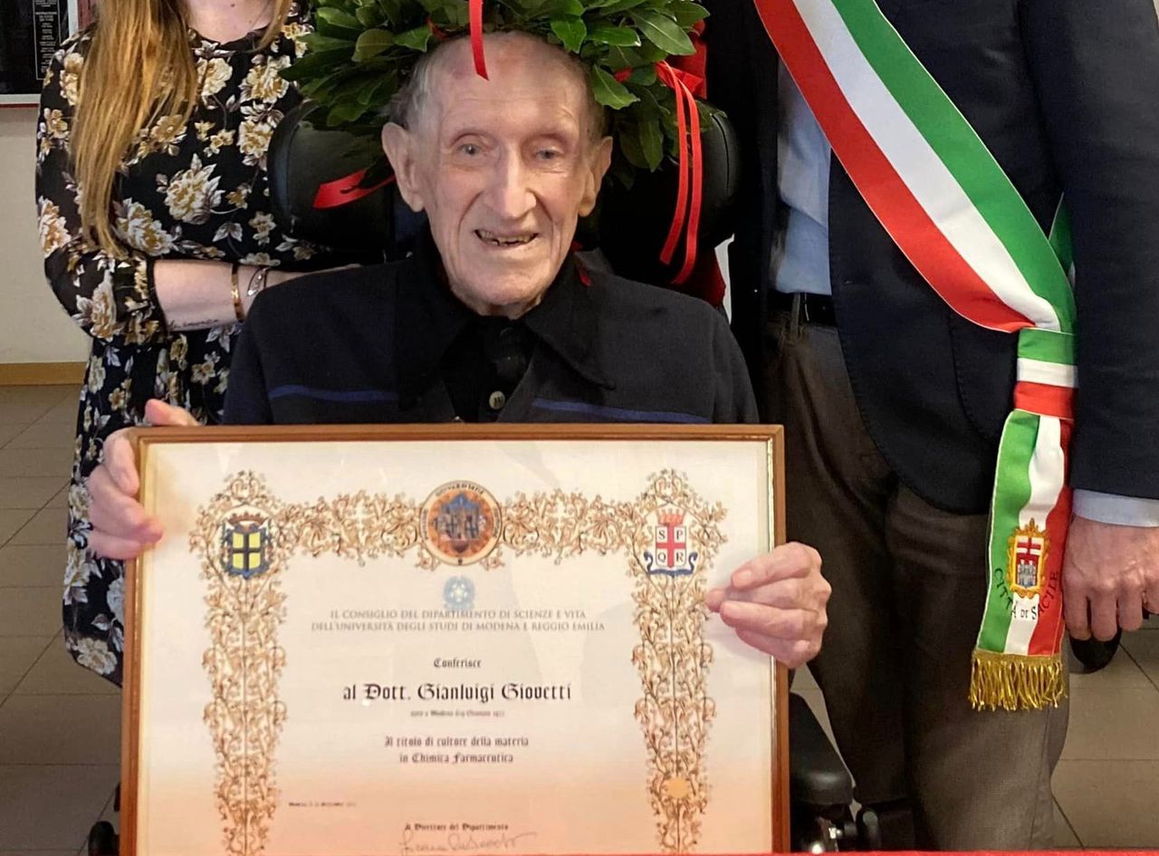 He is 102 years old. He just received his diploma.