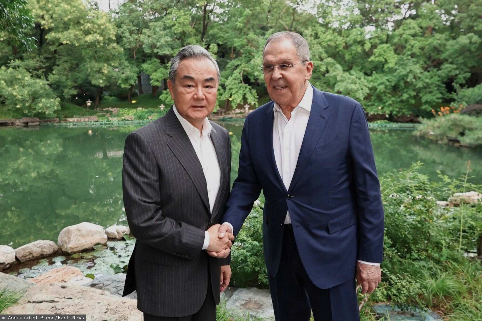 Temporary
In this photo released by Russian Foreign Ministry Press Service, Russian Foreign Minister Sergey Lavrov, right, shakes hands with Chinese Foreign Minister Wang Yi during their meeting on the sidelines of Shanghai Cooperation Organisation Foreign Ministers meeting in Beijing, China, on Sunday, July 13, 2025. (Russian Foreign Ministry Press Service via AP)