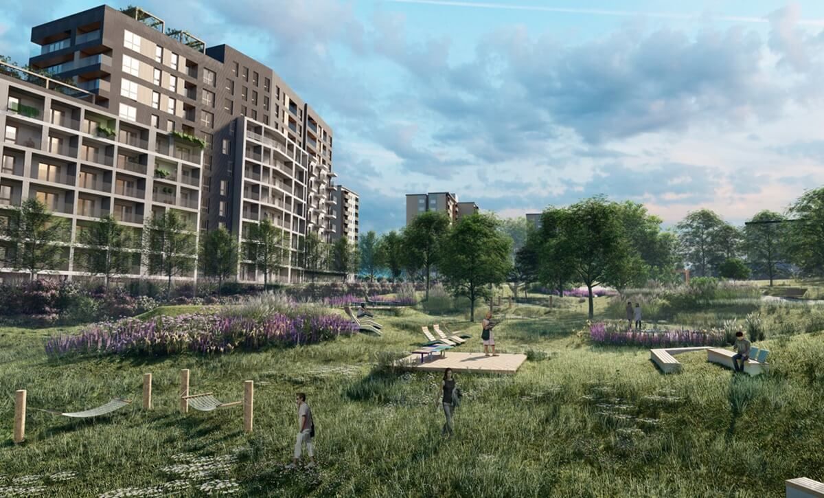 Teren zielony przy apartamentowcu Nowy Czechów