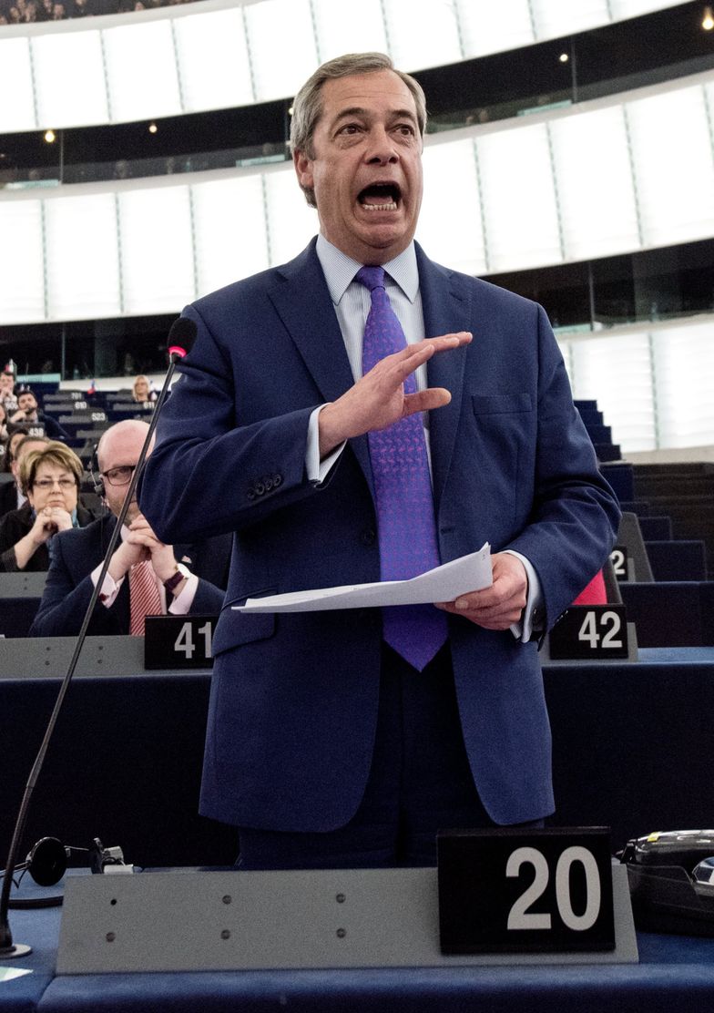 Główny orędownik Brexitu Nigel Farage z Grupy Europy Wolności i Demokracji Bezpośredniej