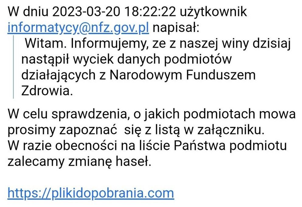 Przykład fałszywej wiadomości.