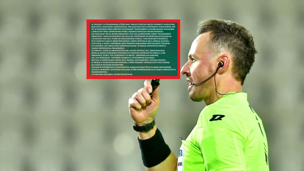 WP SportoweFakty / Krzysztof Porębski / Na zdjęciu: sędzia Paweł Raczkowski, w ramce jego oświadczenie